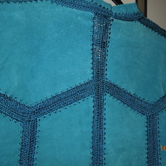 Turquoise Blue Jacket with Crochet Trim Detail Size S New Vintage - Picture 4 of 5